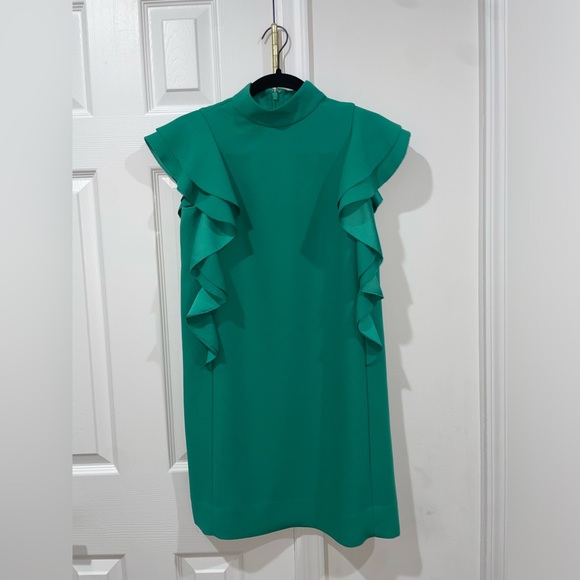 Kate Spade Emerald Green Satin Crepe Flutter Sleeve Shift Dress Size 00 XS $398 - Picture 12 of 15